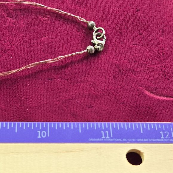 Faux Pink Pearl & Crystal layered Necklace Silk Thread Multi-Strand Silver Clasp - Picture 9 of 9